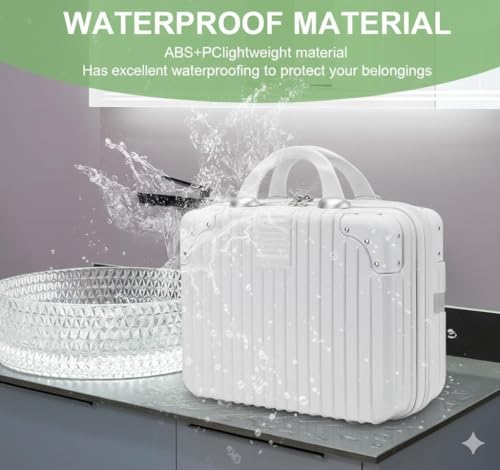 Image of Cosmetic Bag Case Travel Hand Luggage Small Portable Carrying Suitcase Makeup Case for Women Organizer Box Vanity Mini Suitcase (White)