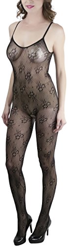 Image of ToBeInStyle Women's Bodystocking Crotchless Peek-A-Boo Fishnet Lace Bodysuit