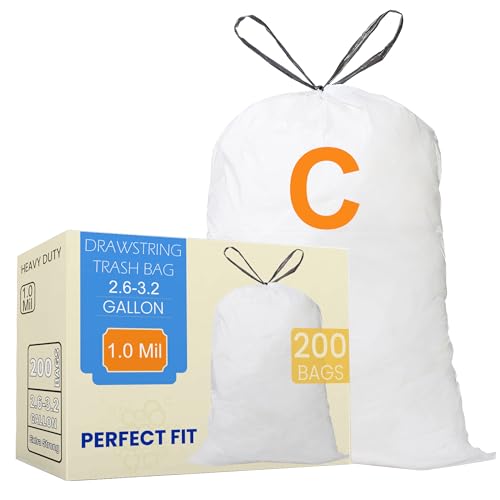 Image of Code C 200 Count 2.6-3.2 Gallon Heavy Duty Drawstring Trash Bags Compatible with simplehuman Code C Garbage Can Liners 2.6-3.2 Gallon 10-12 Liter White
