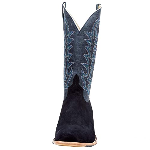 HORSE POWER Mens Top Hand Collection, Black Suede, Blue Goat 13" Cowboy boots HP95022