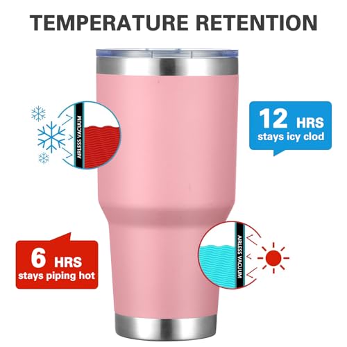 Image of MEWAY 30oz Insulated Tumbler With Lids and Straws,Stainless Steel Double Vacuum Coffee Tumbler Cup, Brush, Durable Powder Coated Coffee Cup for Cold & Hot Drinks, Office, Travel(Pink,4 PACK)