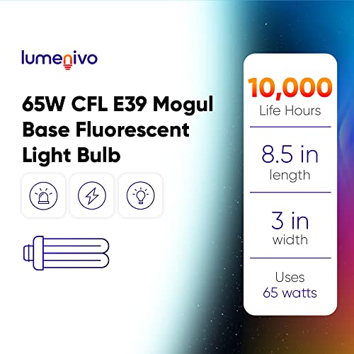 65W Cfl Bulb E39 Mogul Base Fluorescent Bulb By Lumenivo - Incandescent 300W Equivalent Cfl Quad Tube 4U 65W For Security Lighting Fixtures - 6500K Daylight - 1 Pack #TOP5