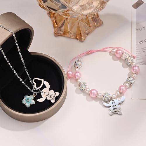 Image of Cute Bracelets Necklace Jewelry Set for 2 Pink Pearl Bracelets Beautiful Gift,Birthday Christmas for Women