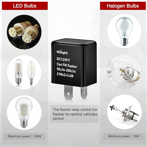 Image of Nilight 4 Pack 2 Pin 12V Flasher Relay Adjustable for Turn Signal LED | Solves fast blinking and dashboard warnings on halogen or LED turn signals. Includes 4 relays