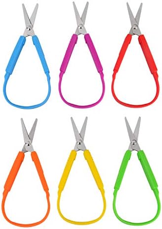 Special Supplies Mini Loop Scissors for Children and Teens and 5.5" Inches (6-Pack) Colorful Looped, Adaptive Design, Right and Lefty Support, Small, Easy-Open Squeeze Handles, For Special Needs