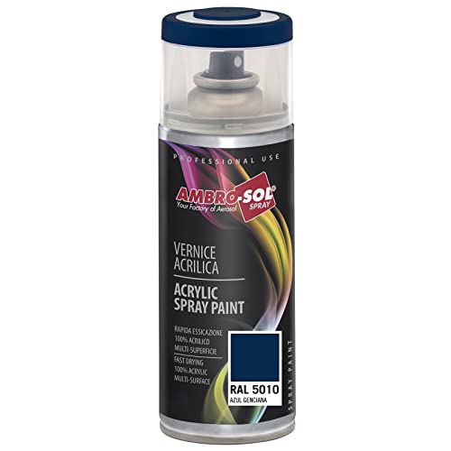 AMBRO-SOL - Pintura acrílica en spray, color Azul genciana, RAL 5010, resultado profesional en múltiples superficies, exteriores e interiores, 400 ml