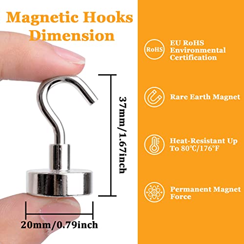 Image of 20Pack Magnetic Hooks, 35lb+ Strong Magnetic Hooks Heavy Duty Rare Earth Neodymium Magnets with Hooks for Hanging, Heavy Duty Hooks Magnetic for Cruise Cabins Camping Kitchen Fridge Classroom Office