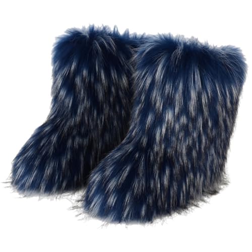 UOQAPRE Faux Fur Boots for Women Snow Boots Fuzzy Leg Warm Boots Furry Mid-Calf Boots Warm Comfortable Outdoor Flat Shoes