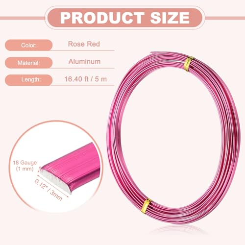 Image of uxcell 18 Gauge Flat Aluminum Wire, 16.40 ft 3mm Wide Aluminum Crafts Wire for Flower Bonsai Crafts Carving DIY Bezel Sculpting Gem Metal Wrap, Rose Red