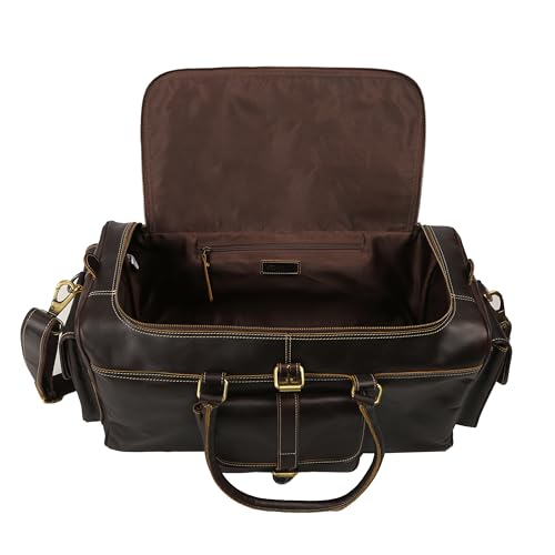 Genuine Leather Duffle Bag for Men & Women – 21 Inch Travel Weekender Overnight Bag with U-Zip Closure, Trolley Sleeve, Adjustable Strap & Multiple Pockets2