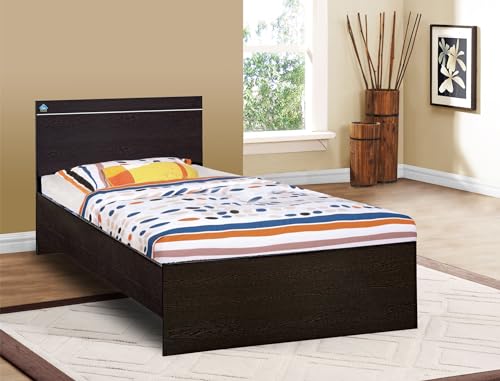 Image of DELITE KOM | 1 Year Warranty | Single Bed, Jazz Engineered Wood Bed Without Storage, Wooden Bed (77x37 Inches) | Installation Included | Color - Flowery Wenge | Good for Bedroom