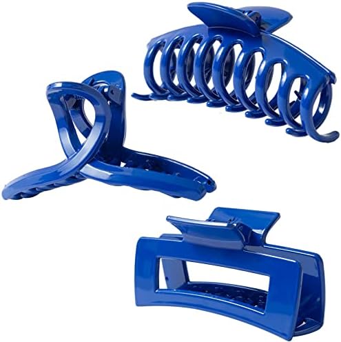 Kitiin Blue Hair Claw Clips for Thick/Fine/Thin Hair,Strong holding Grip Clip Women Large Jaw Clips for Hair 3 Count In set Hair Accessories (Blue hair clips)