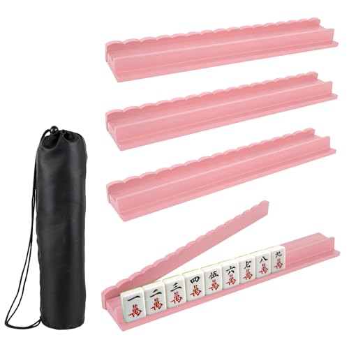 Juego 4 Racks para Mahjong de Madera con Bolsa Rosa