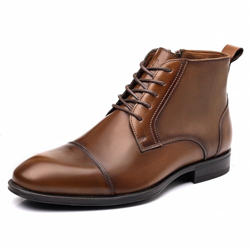 Holy dove Mens Yellow Brown Chukka Cap Toe Dress Boots with Side Zipper & Slip-On Ankle, Genuine Leather Casual Boots for Men, Size 9