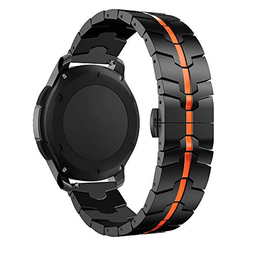 RABUZI Compatible for Samsung Galaxy Watch 45mm/46mm bands,22mm Stainless Steel Metal Enamel Process Butterfly folding clasp Strap Compatible Samsung Gear S3 Frontier/Classic Smartwatch,Black+Orange