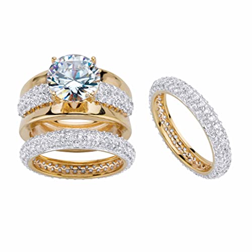 PalmBeach 18K Yellow Gold Round Cubic Zirconia Bridal Ring Set Sizes 6-10