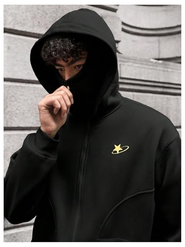 Verdusa Men's Graphic Zip Up Hoodie Star Print Oversized Hoodies Drop Shoulder Sweatshirt with Pockets2