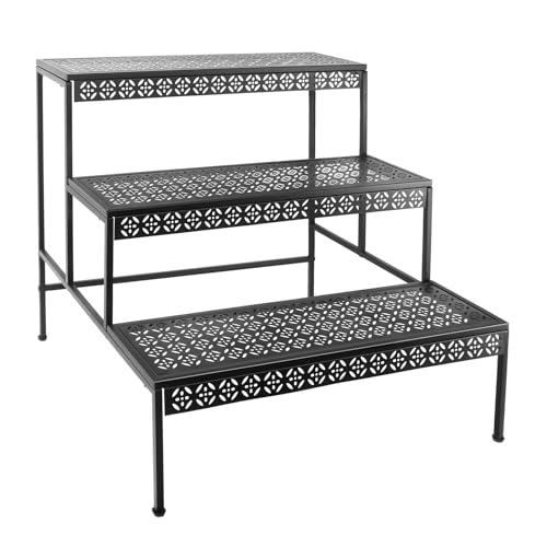 Meyoppm 3 Tier Metal Plant Stand, Ladder Flower Pot Holder Plant Stands, Tiered Plant Stand Outdoor Storage Organizer Rack for Home Garden Patio Balcony