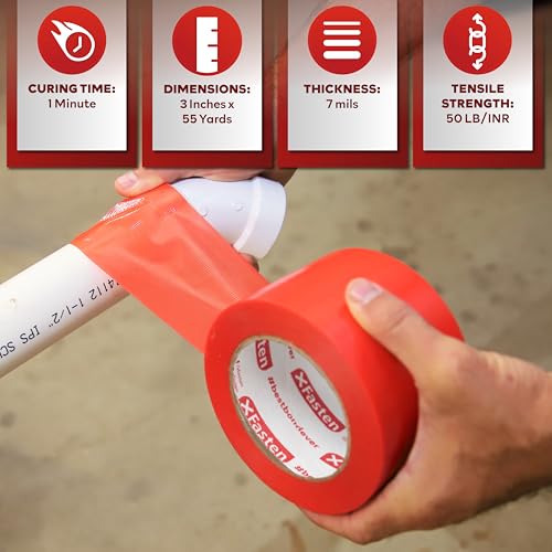 XFasten Red Construction Coating Tape, 3" x 180ft, Polymer Coating & Flashing Tape for Seams, Vapor Barrier, Foam, House Envelope, Crawl and Epoxy Resin.