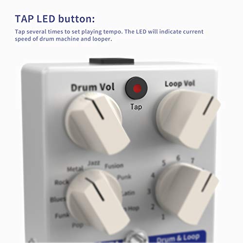 ammoon Guitar Looper Pedal Drum & Loop 3 Modes 11 Drum Styles 11 Rhythm Types Built-in Looper Max. 20min Recording Unlimited Dub Tracks Tap Tempo