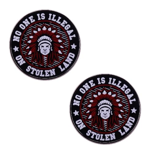 Image of 2pc No one is illegal on stolen land Native American Indian Enamel Pin Brooch Metal Badge for Backpacks
