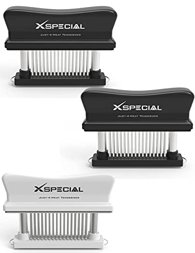 KITCHEN GADGETS GIFT | XSpecial Meat Tenderizers Tool 48 Blade Stainless Steel, Easy to Use & Clean (2 Black & 1 White)