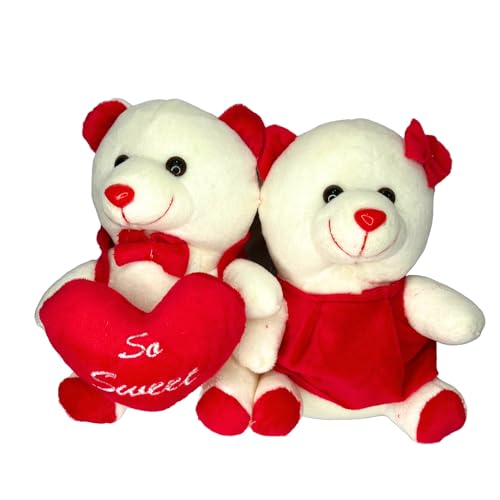 Image of DIKANG Little Cute Couple Teddy Bear for Valentine's Day Gift | Valentine Gift for Boyfriend /Girlfriend /Husband /Wife - 20cm (Off -White)