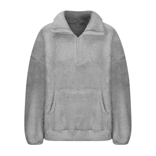 Quarter Zip Women Sweatshirt Mock Neck Fleece Pullover Teddy Sherpa Jacket — view 5
