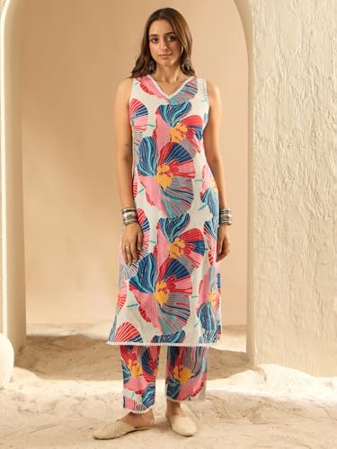 Image of INDO ERA Women's Cotton Ethnic Co-Ord Set | Kurta Pant Set | Stylish Cotton Suit Set for Women,5482
