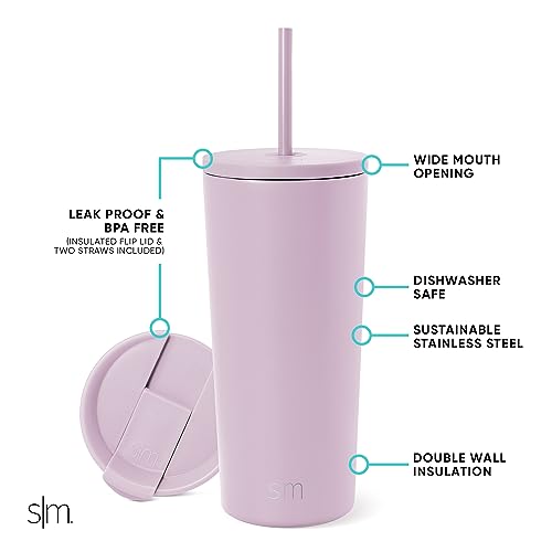 Image of Simple Modern Classic Tumbler with Straw Lid | Insulated Iced Coffee Cup Reusable Stainless Steel Water Bottle Travel Mug | Gifts for Women Men Her Him | 20oz | Lavender Mist