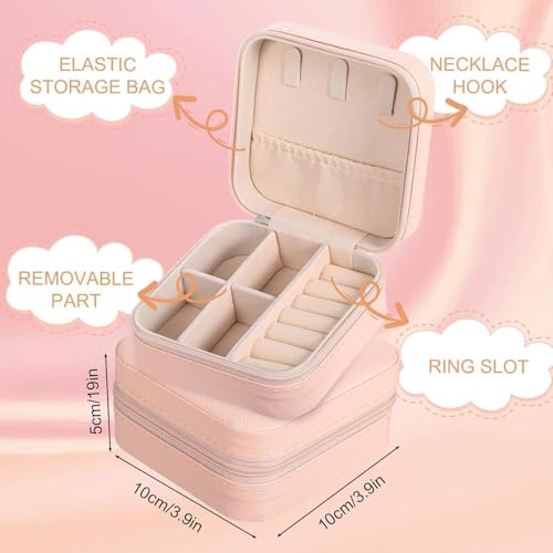 Image of Zephorus Mini Jewellery Travel Case, PU Leather Organizer Box, Small Portable Jewellery Storage Holder for Womens Rings Earrings Necklaces (Peach-PU Leather Box, Green) (Love Couple)
