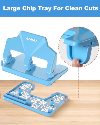 Image of AFMAT 3 Hole Punch Heavy Duty, 40-Sheet Three Hole Punch, 50% Reduced Effort, 3 Hole Puncher for Binder w /Large Chip Tray, 9 /32 inch Holes Diameter, Metal Paper Puncher for Home /Office /School, HP14(Cyan)