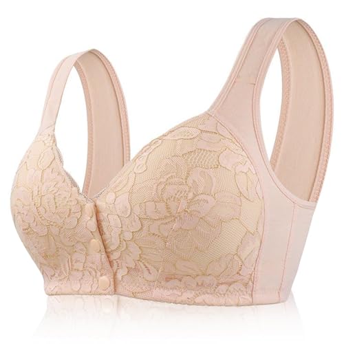 No Underwire Lace Bras for Women Sponge Cup Front Closure Bras for Seniors Plus Size Full Coverage Bras No Wire Bras
