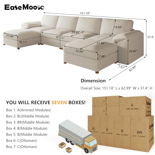 Image of EASE MOOSE Oversized Leather Modular Sectional Sofa,Sectional Couch with Deep Seat,Extra Large U Shaped Couch,Faux Leather Material Sofa Modern Comfy Scratch Resistant,Beige
