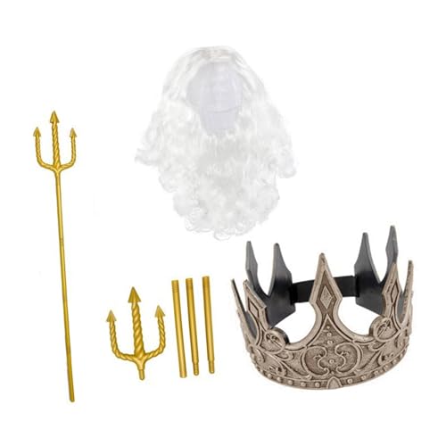 Costume de roi médiéval avec barbe postiche et accessoires de carnaval
