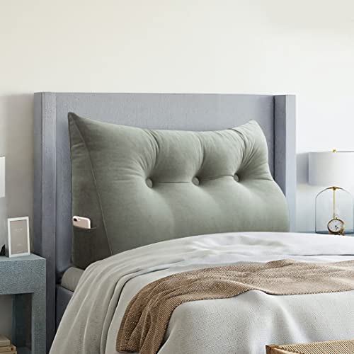 VERCART Large Headboard Pillow Wedge Bed Rest Reading Pillow Daybed Pillows Triangular Headboard Wedge Pillows Bolster Gap Filler Triangle Back Cushion Long Wedge Pillow, Velvet Taupe Twin