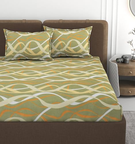 Image of VOMZER 300 TC Cotton Feel All Around Elastic Fitted Queen Size Printed Bedsheets, Supersoft Elastic Fitted Double Bedsheet with 2 Pillow Covers, Size 60x78x8 Inches White