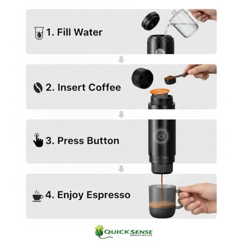 Image of Quick Sense 3-in-1 Portable Coffee Maker (QS-TEM01-A) | 19 Bar Espresso Machine | USB Capsule Coffee Maker | Compact Travel & Home Coffee Brewer | Black