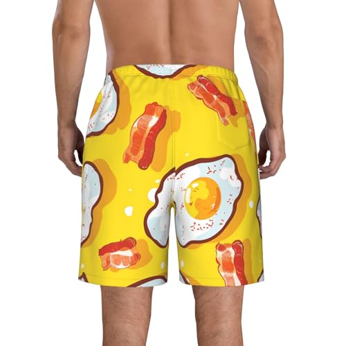 Men's Quick Dry Swim Shorts Fried Eggs and Bacon Food Cartoon Cute Yellow Beach Trunks with Pockets2