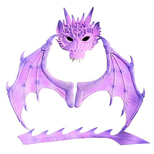 Halloween Dragon wings Costume Set for Kids Boys, Dragon Cosplay Props, Dragon Wing, Dragon Tail, Dragon Mask for Halloween Mardi Gras Christmas Cosplay Accessory (purple, one size)
