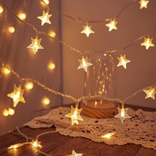 Image of LiyuanQ Fairy Lights Plug in, 60 LED Star String Lights Mains Powered 8 Modes Waterproof Indoor Outdoor Lights for Bedroom Wedding Party Christmas Decoration (Warm White)