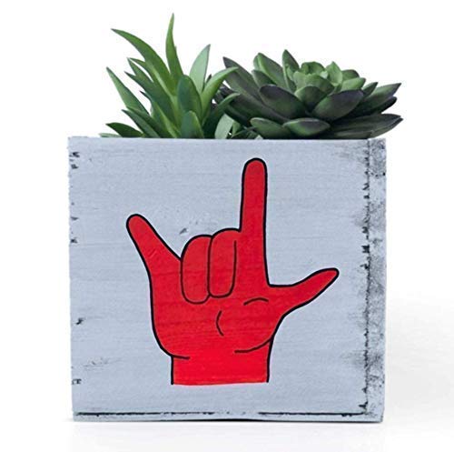 Lea Joelle HandmadeI Love You, Sign Language, Wood Succulent Planter Box, Couple, Anniversary, Birthday Gift (4 Square Inches)