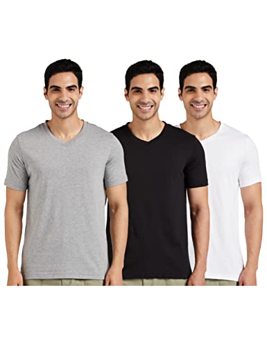 Image of Amazon Brand - Symbol Men's Solid Cotton T Shirt | Plain | V Neck | Half Sleeve-Regular Fit | Combo Pack of 3 (Available in Plus Sizes)