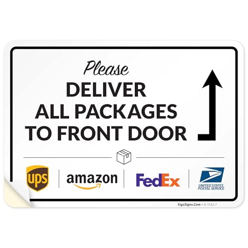 Image of Package Delivery Sign, Delivery Instructions All Package Front Door Sign, 10x7 Inches, 4 Mil Vinyl Decal Stickers Weather Resistant, Made in USA