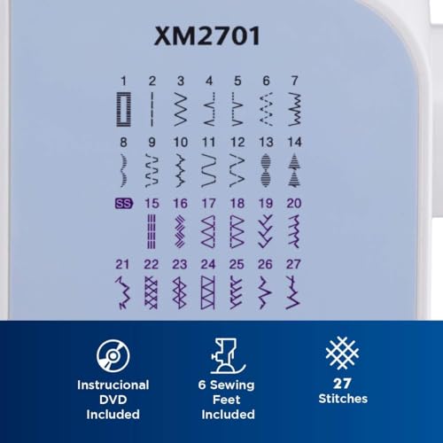 Image of Brother XM2701 27-Stitch Sewing Machine, 10-Pack Pre-Wound Bobbins and 5-Piece Sewing Machine Needles