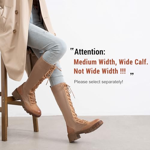 Image of Vepose Women's 953 Knee High Combat Boots Chunky Platform Heel, Lace Up Gothic Punk Work Boots for Dresses and Jeans
