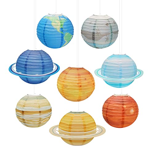 Saihisday 8Pcs Space Paper Lanterns, Multi-Color Solar System Planets Lanterns, 12