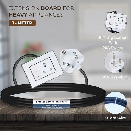Image of Extension Board Heavy Duty Multi Socket 15A /16A /20A 240Volts (2500 Watts 16A Big Plug and 20A Switch, 1 Meter)
