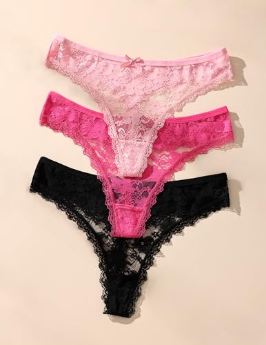 Image of Murimia Sexy Seamless Thongs for Women Lace Underwear Breathable Low Rise T-Back Panties