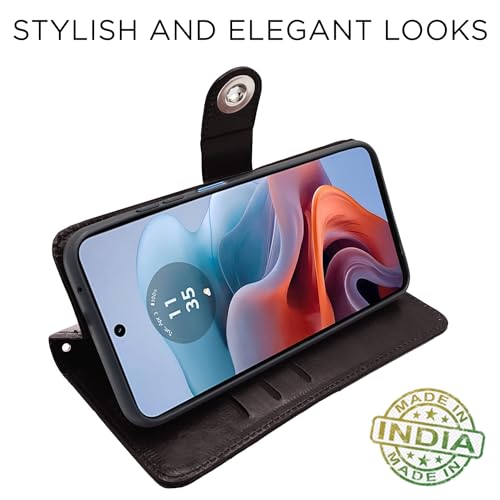 Image of Pikkme Moto G24 Power Flip Cover Leather Finish | Inside TPU with Card Pockets | Wallet Stand and Shock Proof | Complete Protection Button Flip Case (Coffee)